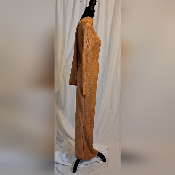 Bodycon Dress Sz M & Sz S Sequin Sparkle Long Sleep Deep Gathered Back - Picture 7 of 15